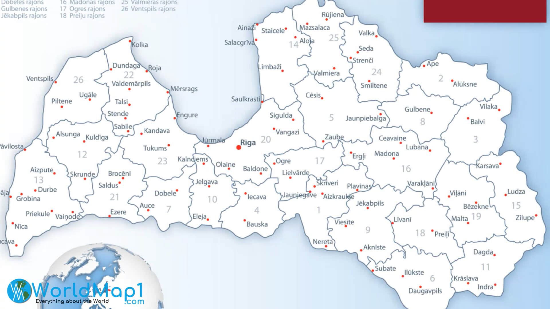 Carte des provinces de Lettonie